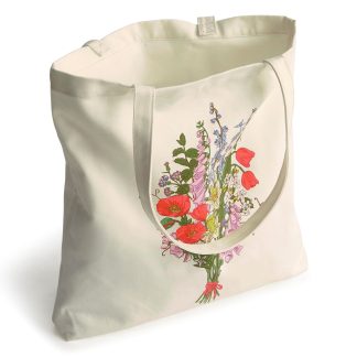 Hand-painted bouquet print canvas tote bag