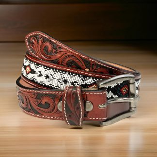 Western style hand-carved beaded belt
