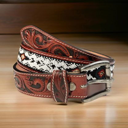 Western style hand-carved beaded belt