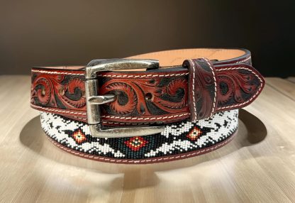 Western style hand-carved beaded belt - Image 8