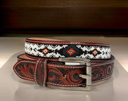 Western style hand-carved beaded belt - Image 7