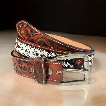 Western style hand-carved beaded belt - Image 6