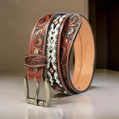 Western style hand-carved beaded belt - Image 5