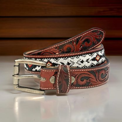 Western style hand-carved beaded belt - Image 4