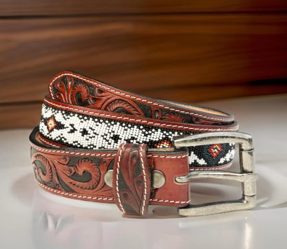 Western style hand-carved beaded belt - Image 3