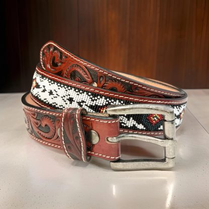 Western style hand-carved beaded belt - Image 2