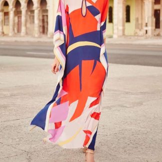 Contrast color art robe dress