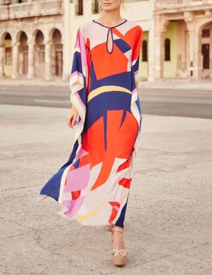 Contrast color art robe dress