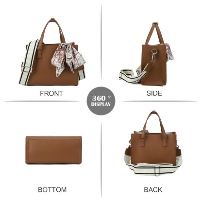 Brown silk scarf embellished handbag - Image 6