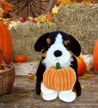 Cute puppy holding pumpkin plush toy - Image 2