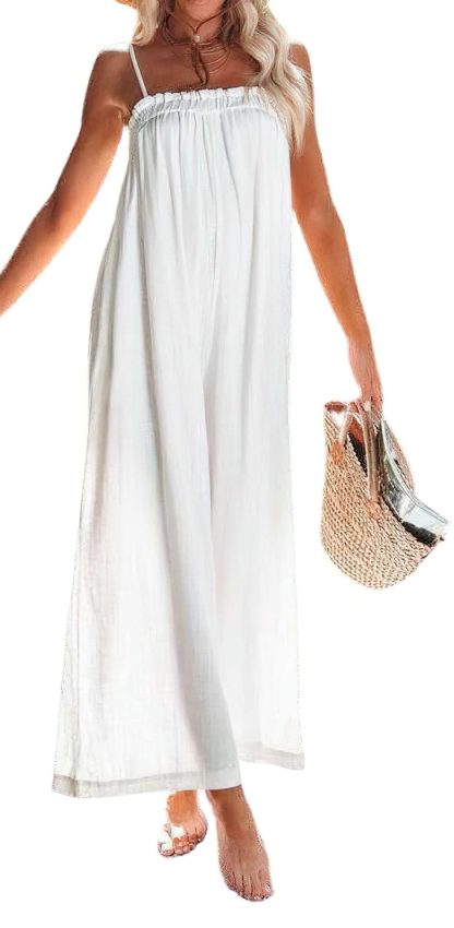 Women's open-back linen blend wide-leg jumpsuit