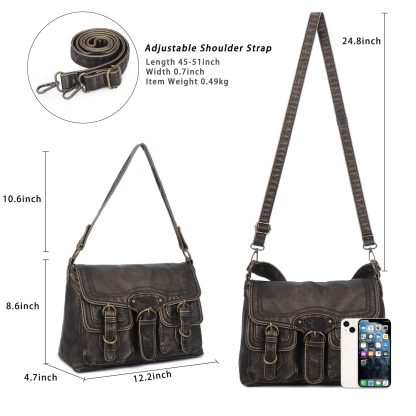 Retro messenger style multi-pocket women's bag - Image 4