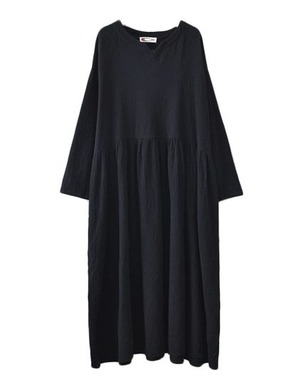 Simple black loose long-sleeved dress - Image 4