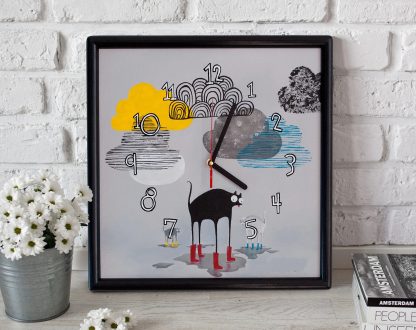 Interesting rainy day themed hand-painted square wall clock - Image 4