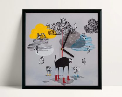 Interesting rainy day themed hand-painted square wall clock - Image 3