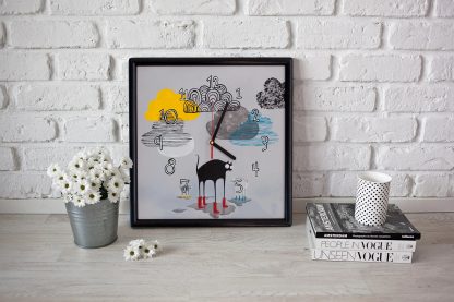 Interesting rainy day themed hand-painted square wall clock