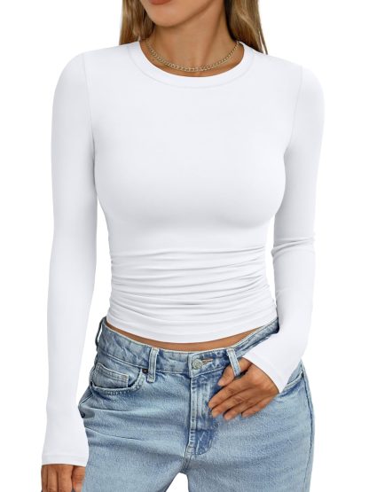 Women's white long-sleeved pleated top - Image 5