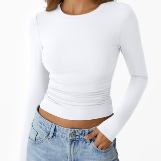 Women's white long-sleeved pleated top