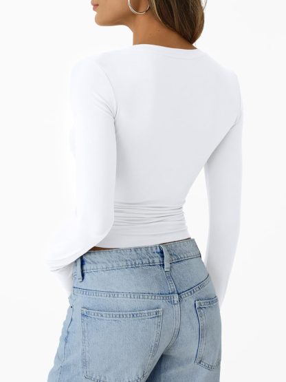 Women's white long-sleeved pleated top - Image 2