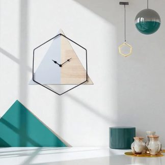 Creative wooden and metal geometric wall clock