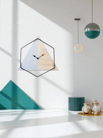 Creative wooden and metal geometric wall clock