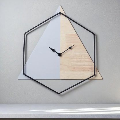 Creative wooden and metal geometric wall clock - Image 3