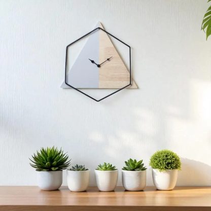 Creative wooden and metal geometric wall clock - Image 2