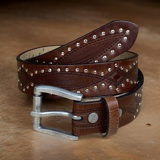 Western style rivet engraved belt