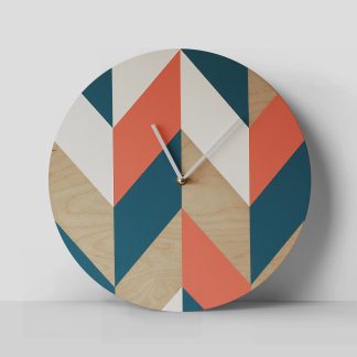 Geometric contrasting wooden wall clock