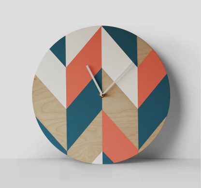 Geometric contrasting wooden wall clock