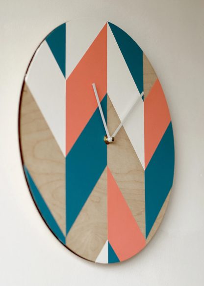 Geometric contrasting wooden wall clock - Image 2