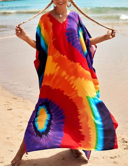 Rainbow tie-dye robe dress