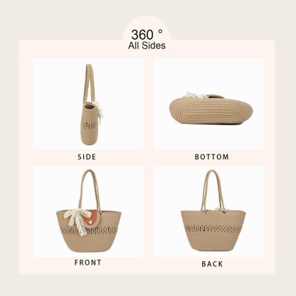 Lace Bow Straw Tote - Image 7