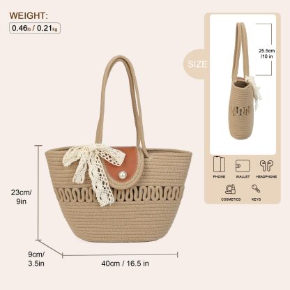 Lace Bow Straw Tote - Image 4
