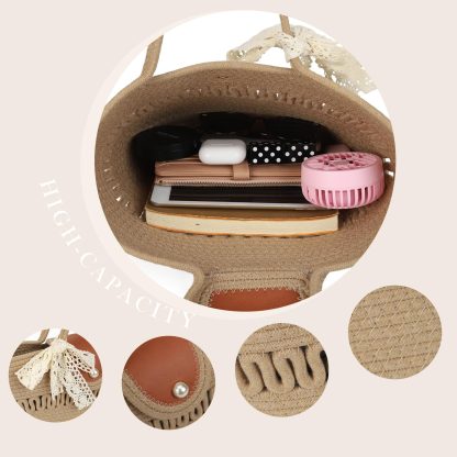 Lace Bow Straw Tote - Image 3