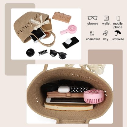 Lace Bow Straw Tote - Image 2