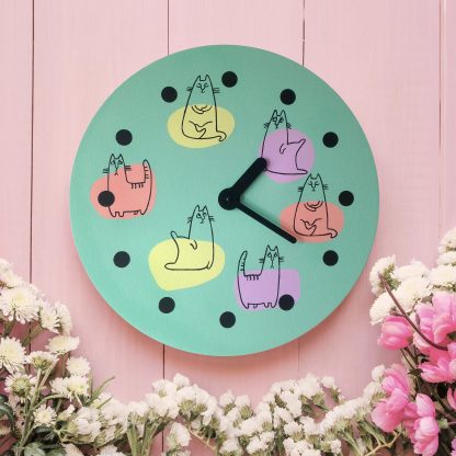 Cute cat-themed wooden wall clock - Image 6