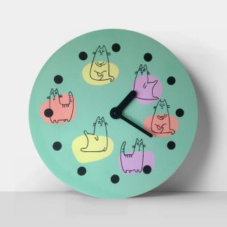 Cute cat-themed wooden wall clock