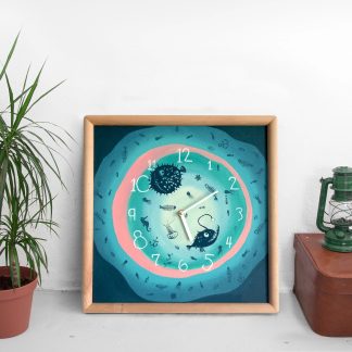 Ocean-themed hand-painted square wall clock