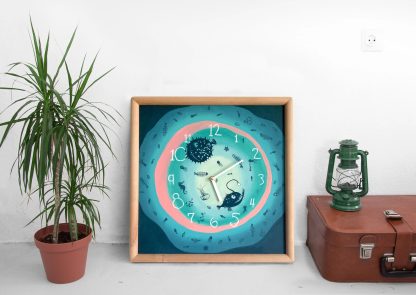Ocean-themed hand-painted square wall clock
