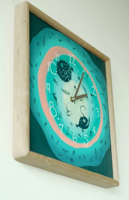 Ocean-themed hand-painted square wall clock - Image 2