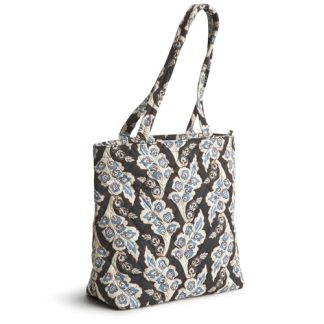 Vintage Printed Blue Flower Quilted Tote Bag