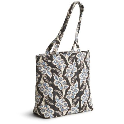 Vintage Printed Blue Flower Quilted Tote Bag