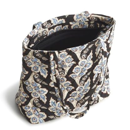 Vintage Printed Blue Flower Quilted Tote Bag - Image 3