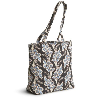 Vintage Printed Blue Flower Quilted Tote Bag - Image 2
