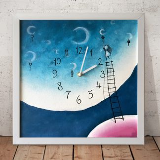 Dreamy moonlit night themed hand-painted square wall clock