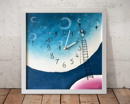 Dreamy moonlit night themed hand-painted square wall clock