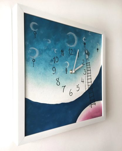 Dreamy moonlit night themed hand-painted square wall clock - Image 4