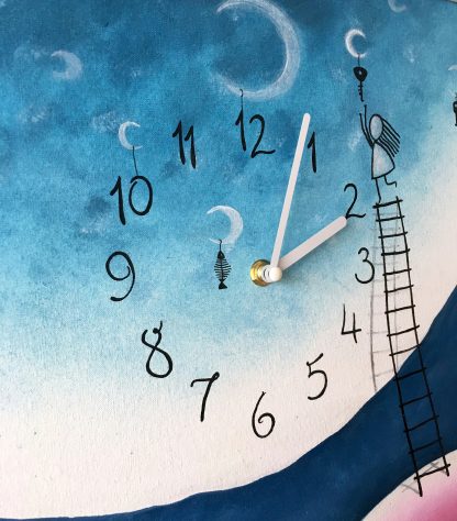 Dreamy moonlit night themed hand-painted square wall clock - Image 5