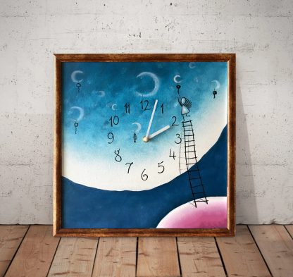 Dreamy moonlit night themed hand-painted square wall clock - Image 3